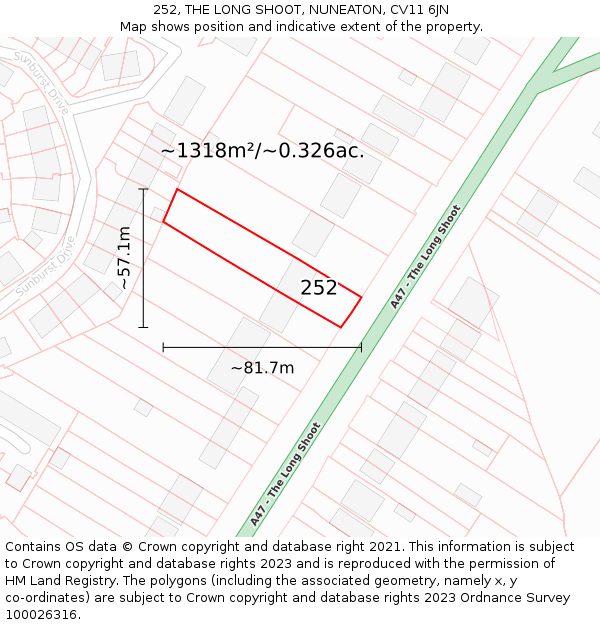 252, THE LONG SHOOT, NUNEATON, CV11 6JN: Plot and title map