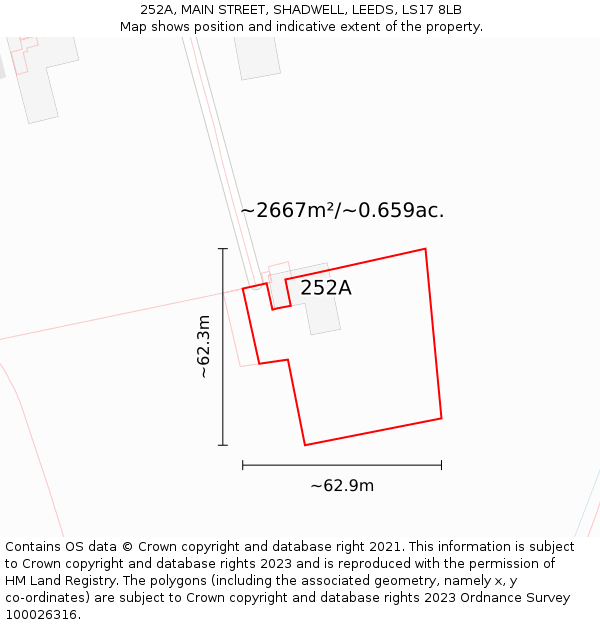 252A, MAIN STREET, SHADWELL, LEEDS, LS17 8LB: Plot and title map