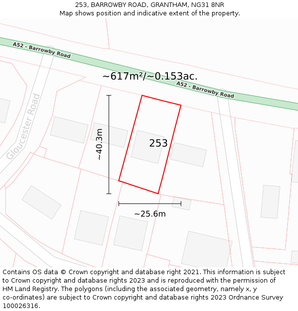 253, BARROWBY ROAD, GRANTHAM, NG31 8NR: Plot and title map