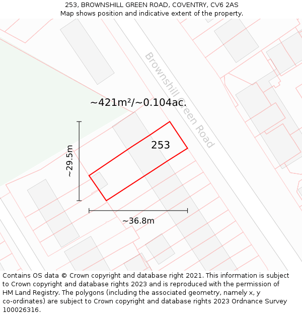 253, BROWNSHILL GREEN ROAD, COVENTRY, CV6 2AS: Plot and title map