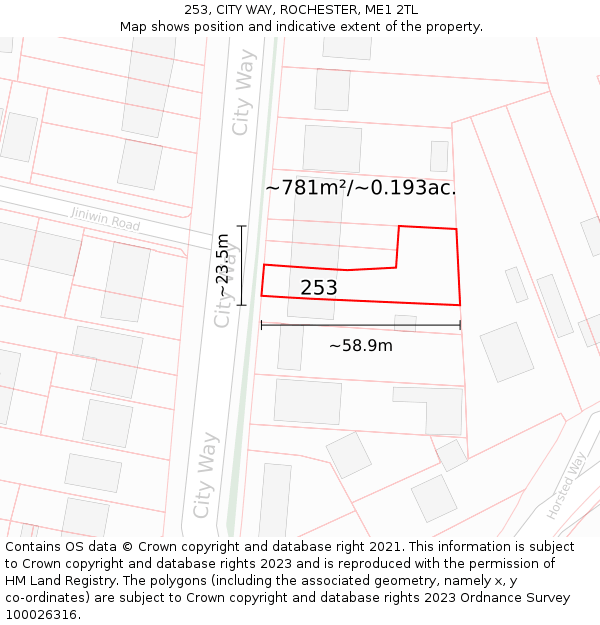 253, CITY WAY, ROCHESTER, ME1 2TL: Plot and title map