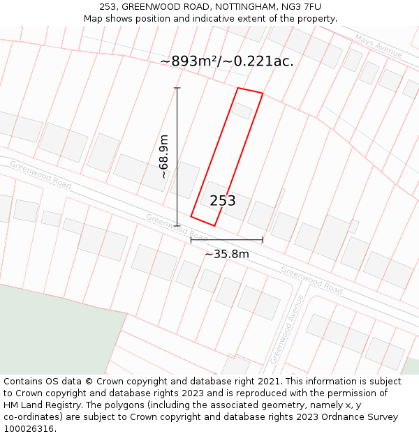 253, GREENWOOD ROAD, NOTTINGHAM, NG3 7FU: Plot and title map