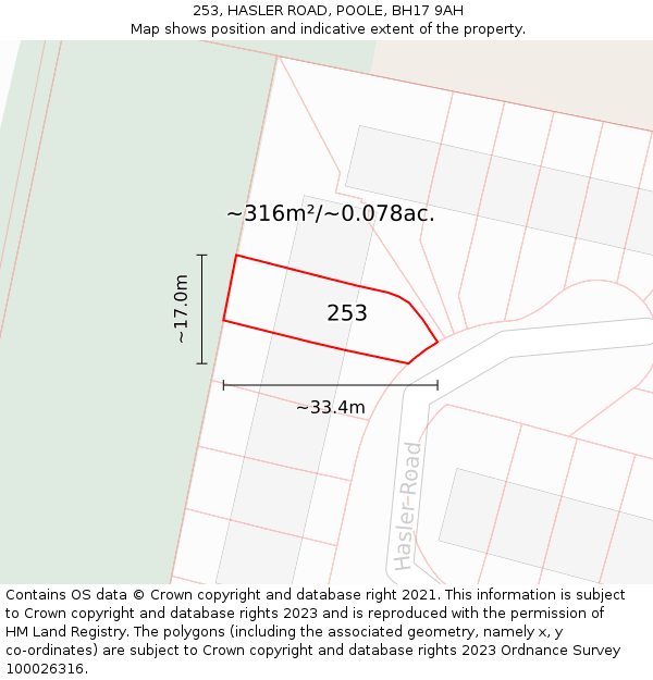 253, HASLER ROAD, POOLE, BH17 9AH: Plot and title map