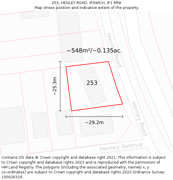 253, HENLEY ROAD, IPSWICH, IP1 6RW: Plot and title map