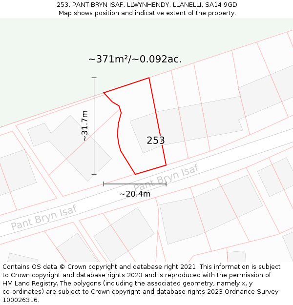 253, PANT BRYN ISAF, LLWYNHENDY, LLANELLI, SA14 9GD: Plot and title map