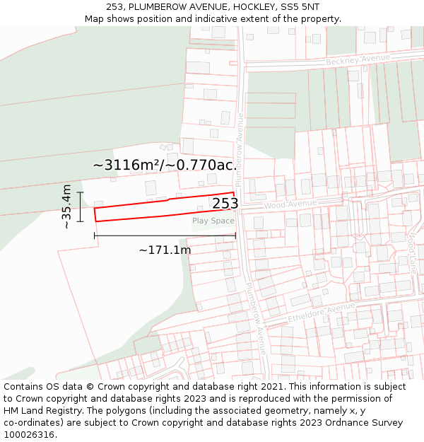 253, PLUMBEROW AVENUE, HOCKLEY, SS5 5NT: Plot and title map