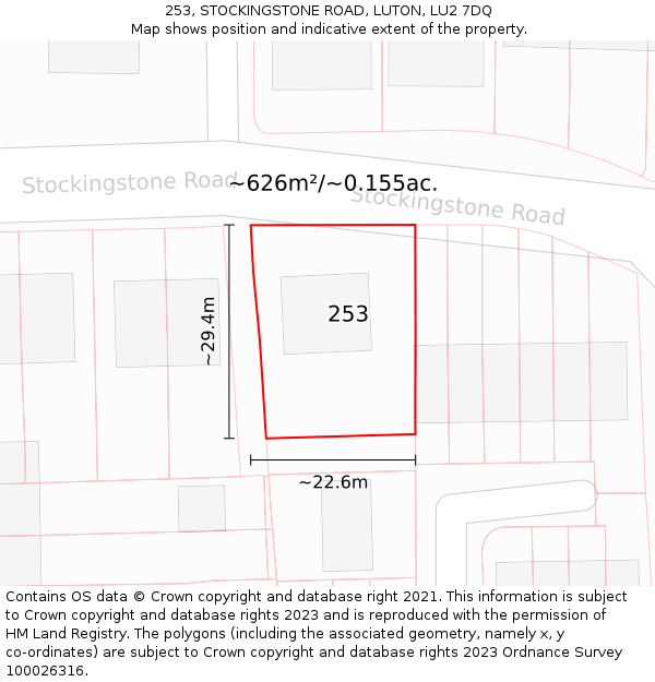 253, STOCKINGSTONE ROAD, LUTON, LU2 7DQ: Plot and title map