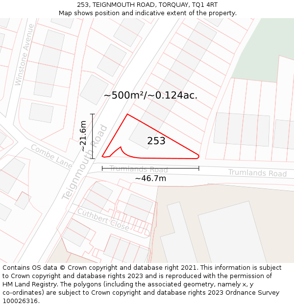 253, TEIGNMOUTH ROAD, TORQUAY, TQ1 4RT: Plot and title map