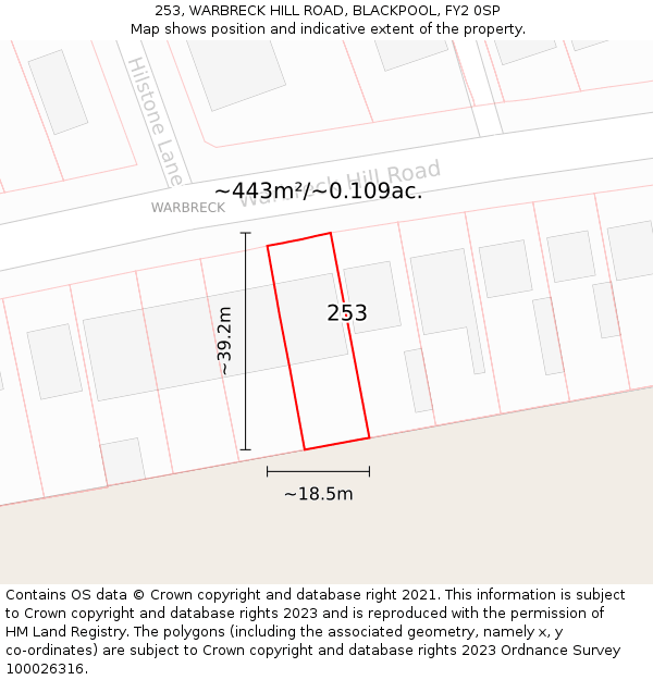 253, WARBRECK HILL ROAD, BLACKPOOL, FY2 0SP: Plot and title map