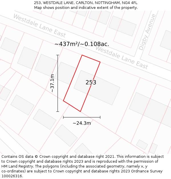 253, WESTDALE LANE, CARLTON, NOTTINGHAM, NG4 4FL: Plot and title map