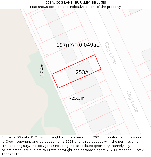 253A, COG LANE, BURNLEY, BB11 5JS: Plot and title map