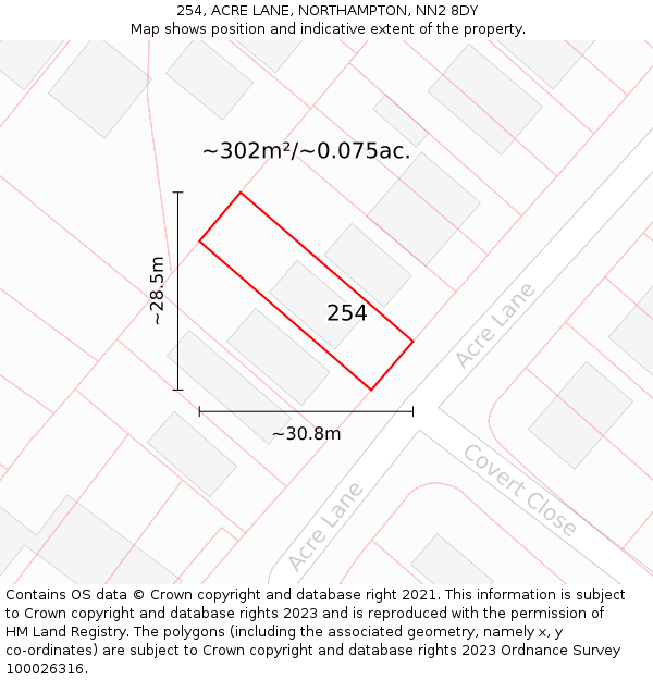 254, ACRE LANE, NORTHAMPTON, NN2 8DY: Plot and title map