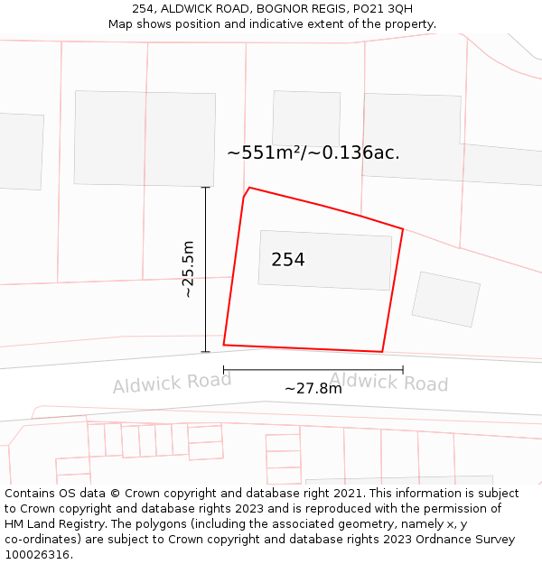 254, ALDWICK ROAD, BOGNOR REGIS, PO21 3QH: Plot and title map