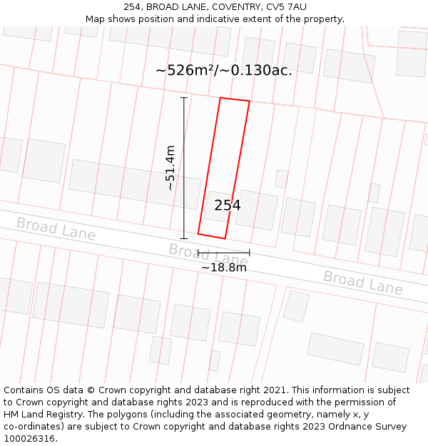 254, BROAD LANE, COVENTRY, CV5 7AU: Plot and title map