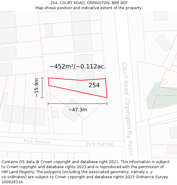 254, COURT ROAD, ORPINGTON, BR6 9DF: Plot and title map