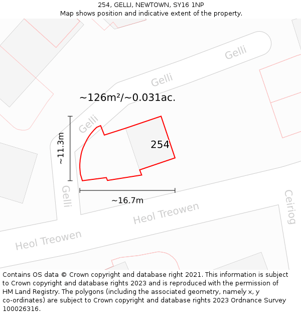 254, GELLI, NEWTOWN, SY16 1NP: Plot and title map