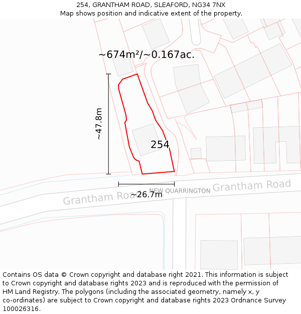 254, GRANTHAM ROAD, SLEAFORD, NG34 7NX: Plot and title map