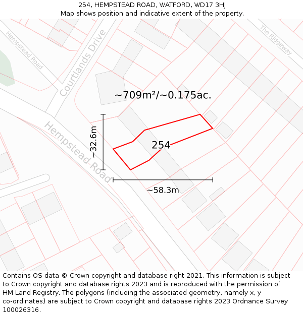 254, HEMPSTEAD ROAD, WATFORD, WD17 3HJ: Plot and title map
