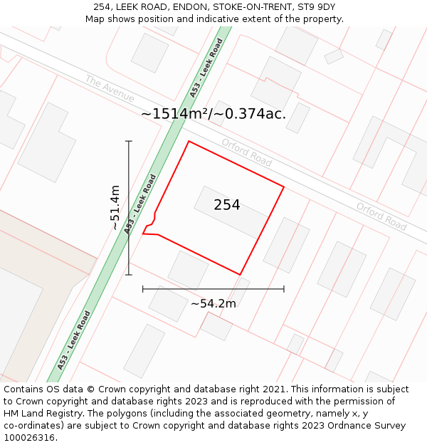 254, LEEK ROAD, ENDON, STOKE-ON-TRENT, ST9 9DY: Plot and title map