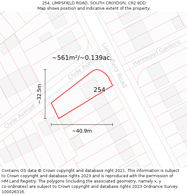 254, LIMPSFIELD ROAD, SOUTH CROYDON, CR2 9DD: Plot and title map