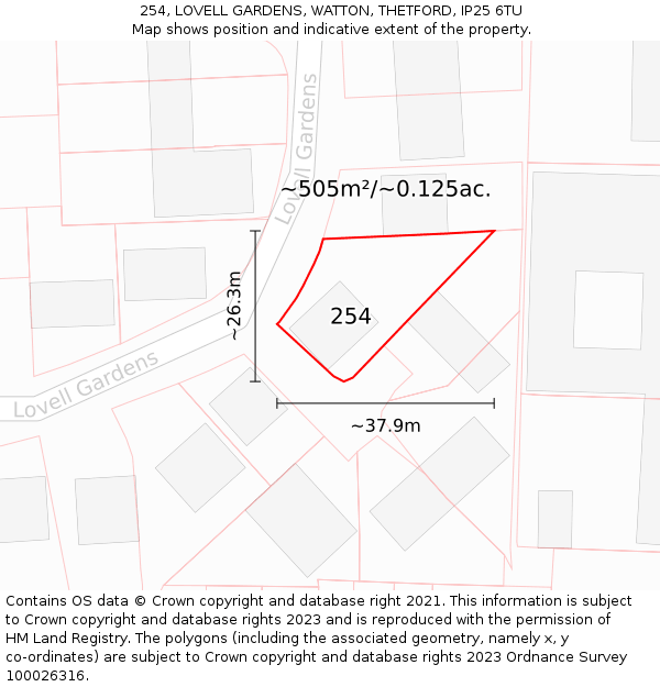 254, LOVELL GARDENS, WATTON, THETFORD, IP25 6TU: Plot and title map