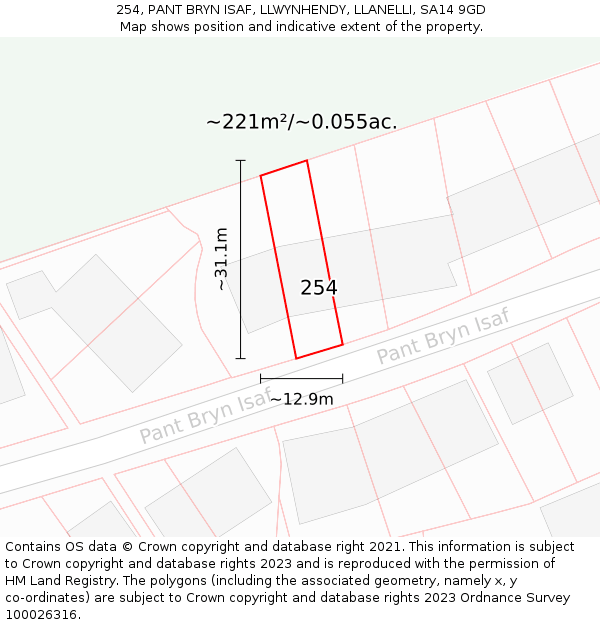 254, PANT BRYN ISAF, LLWYNHENDY, LLANELLI, SA14 9GD: Plot and title map