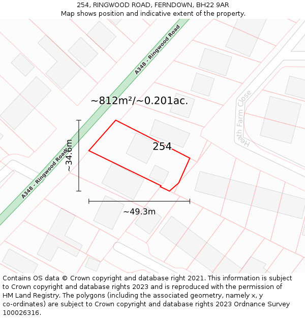 254, RINGWOOD ROAD, FERNDOWN, BH22 9AR: Plot and title map