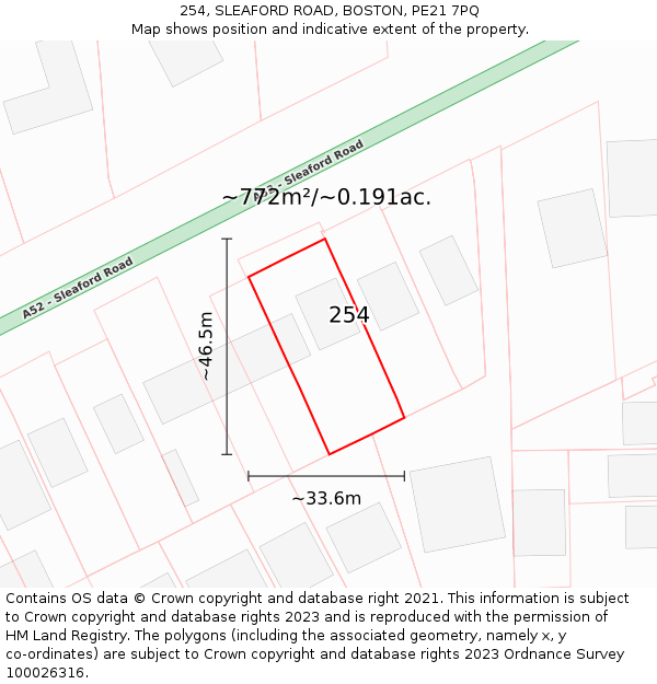 254, SLEAFORD ROAD, BOSTON, PE21 7PQ: Plot and title map