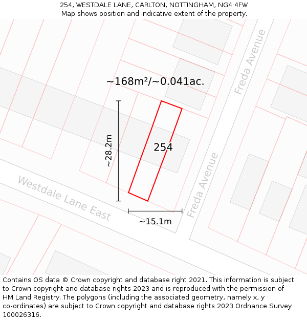 254, WESTDALE LANE, CARLTON, NOTTINGHAM, NG4 4FW: Plot and title map