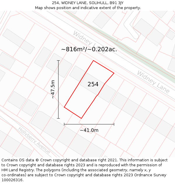 254, WIDNEY LANE, SOLIHULL, B91 3JY: Plot and title map