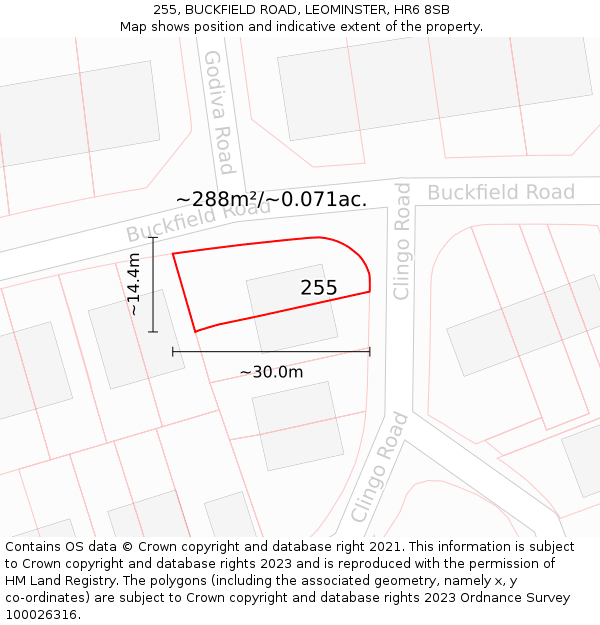 255, BUCKFIELD ROAD, LEOMINSTER, HR6 8SB: Plot and title map