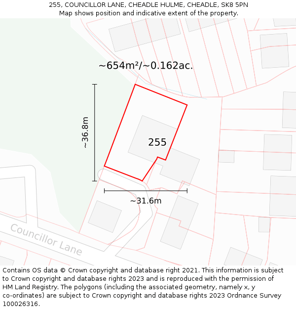 255, COUNCILLOR LANE, CHEADLE HULME, CHEADLE, SK8 5PN: Plot and title map