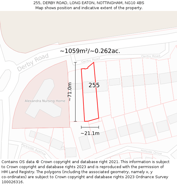 255, DERBY ROAD, LONG EATON, NOTTINGHAM, NG10 4BS: Plot and title map