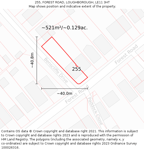 255, FOREST ROAD, LOUGHBOROUGH, LE11 3HT: Plot and title map