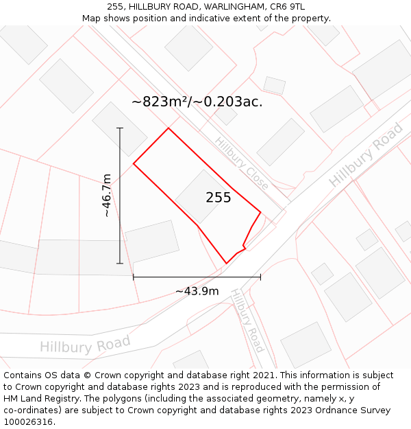 255, HILLBURY ROAD, WARLINGHAM, CR6 9TL: Plot and title map