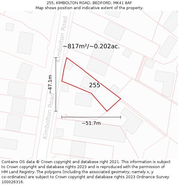 255, KIMBOLTON ROAD, BEDFORD, MK41 8AF: Plot and title map