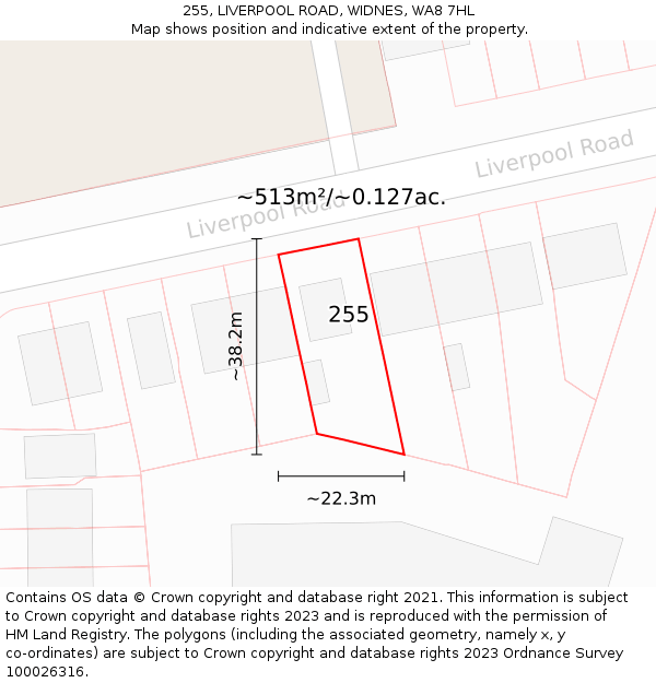 255, LIVERPOOL ROAD, WIDNES, WA8 7HL: Plot and title map