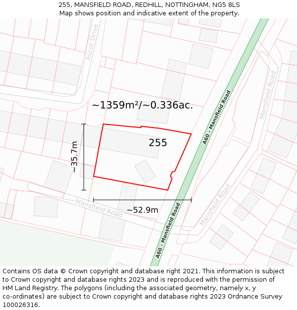 255, MANSFIELD ROAD, REDHILL, NOTTINGHAM, NG5 8LS: Plot and title map