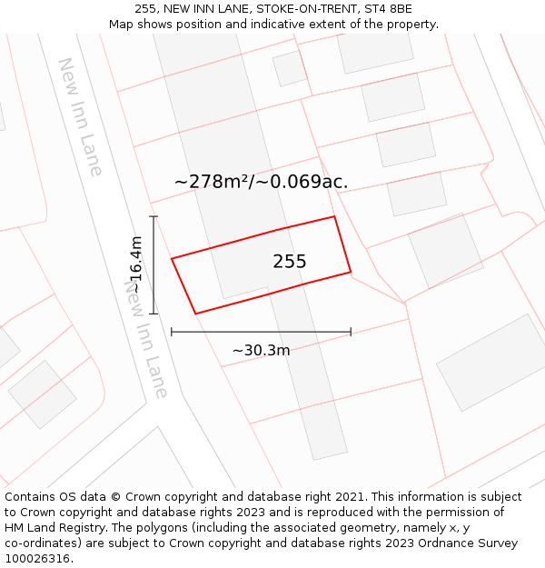 255, NEW INN LANE, STOKE-ON-TRENT, ST4 8BE: Plot and title map