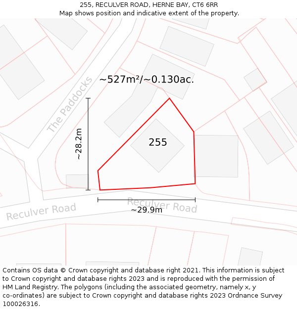 255, RECULVER ROAD, HERNE BAY, CT6 6RR: Plot and title map