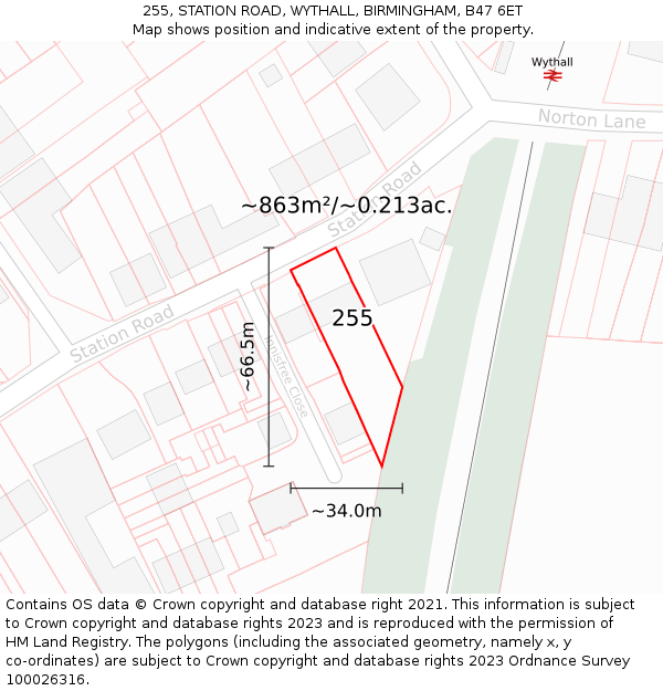 255, STATION ROAD, WYTHALL, BIRMINGHAM, B47 6ET: Plot and title map