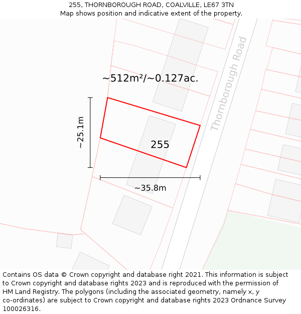 255, THORNBOROUGH ROAD, COALVILLE, LE67 3TN: Plot and title map