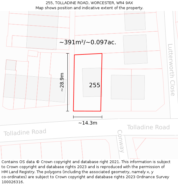 255, TOLLADINE ROAD, WORCESTER, WR4 9AX: Plot and title map