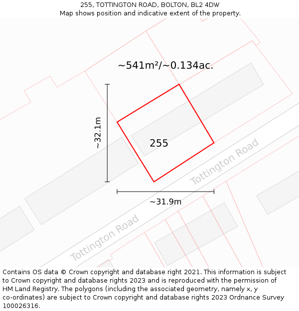 255, TOTTINGTON ROAD, BOLTON, BL2 4DW: Plot and title map