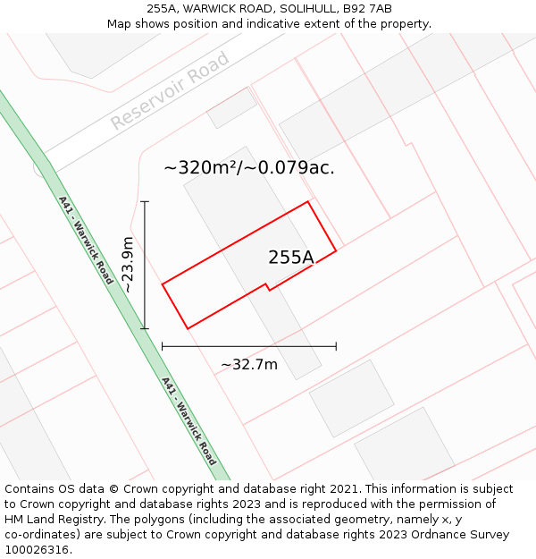 255A, WARWICK ROAD, SOLIHULL, B92 7AB: Plot and title map