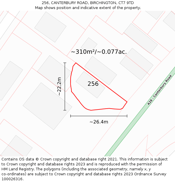 256, CANTERBURY ROAD, BIRCHINGTON, CT7 9TD: Plot and title map