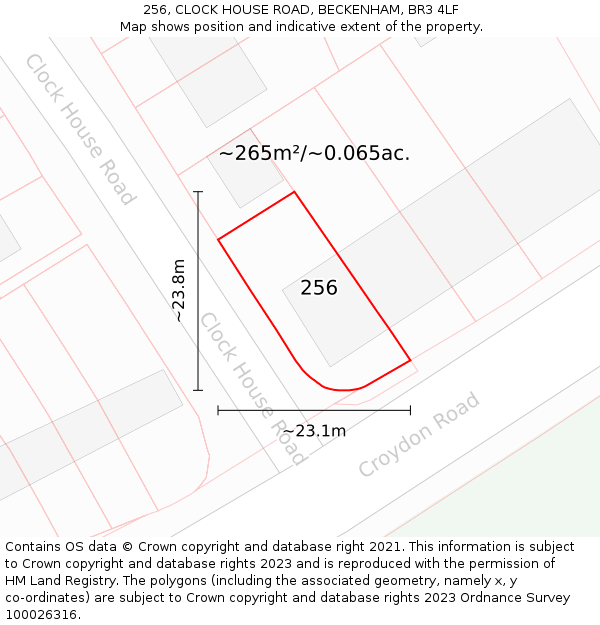 256, CLOCK HOUSE ROAD, BECKENHAM, BR3 4LF: Plot and title map