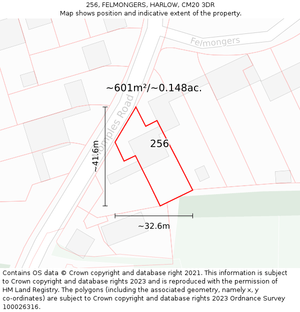 256, FELMONGERS, HARLOW, CM20 3DR: Plot and title map