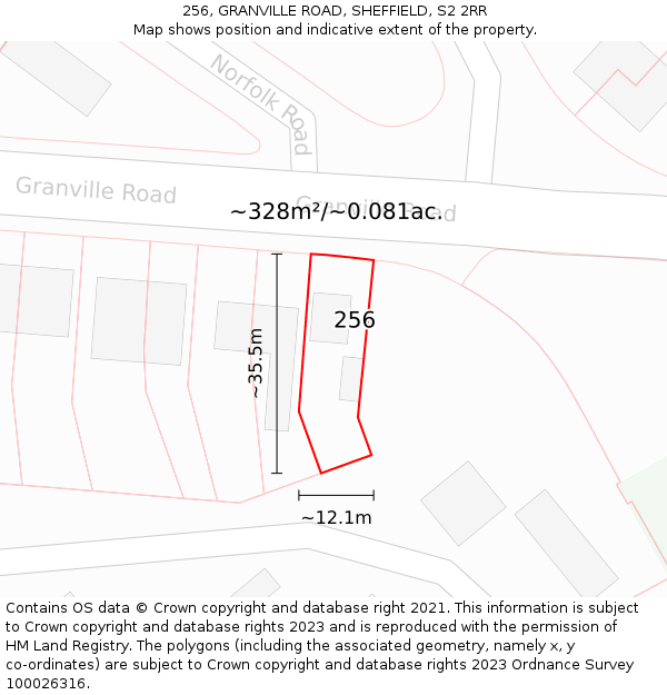 256, GRANVILLE ROAD, SHEFFIELD, S2 2RR: Plot and title map