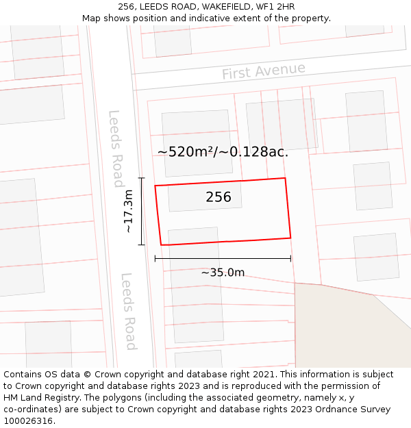 256, LEEDS ROAD, WAKEFIELD, WF1 2HR: Plot and title map